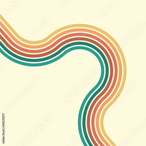 Colorful composition of parallel colored lines in the style of the 70s-80s. Abstract background for creative design