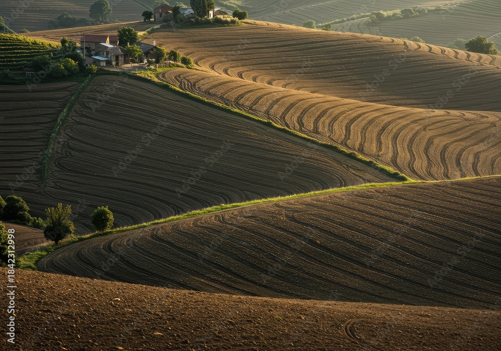 Fototapeta premium Bountiful agricultural landscape featuring steep, cultivated hillsides, rich soil, and mature crops awaiting the seasonal collection ,bounty ,food ,hillside
