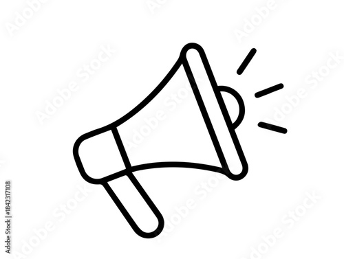 Linear megaphone icon logo design with sound waves. Minimal advertising and distribution symbol for marketing, communication, and announcement concepts. Vector illustration.