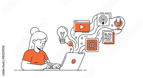 Woman creating digital content on laptop