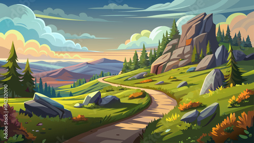 Very beautiful winding trail through Dolly Sods with soft meadows, unique rock formations, and open wilderness views, creating a calm and atmospheric landscape ideal for outdoor and nature-focused vis