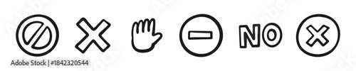 No Signs and Symbols Set. Hand-Drawn Doodle Style Prohibition and Restriction Icons.