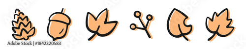 Hand-Drawn Simple Autumn Nature Icons Set