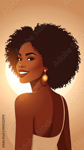 Animated portrait of smiling Black woman with large afro