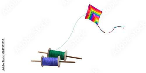 colorful kite flying with thread 
