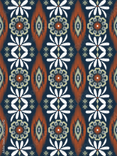 Ikat tribal chevron embroidery pattern seamless,Native element traditional vector print motif,folk style,Design for clothing,scarf,shawl,fabric,sari,batik,sarong,carpet,blanket,woven, wrap,decoration.