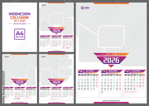 set of Indonesian Calendar in modern and minimalist style