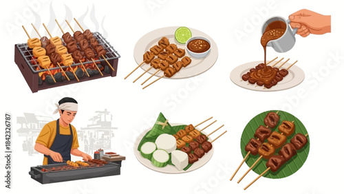 Mixed Satay Skewers Set – Chicken, Beef, Grill, Asian Food Images