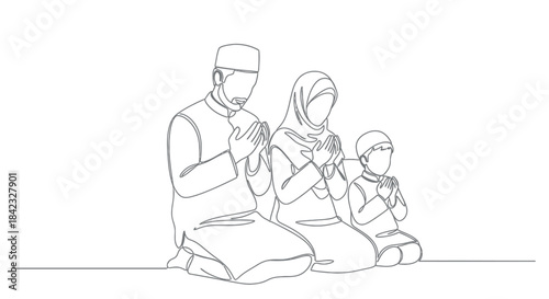 Muslim family praying together in unity