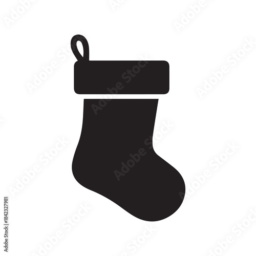 A simple black christmas stocking icon design with a clean silhouette