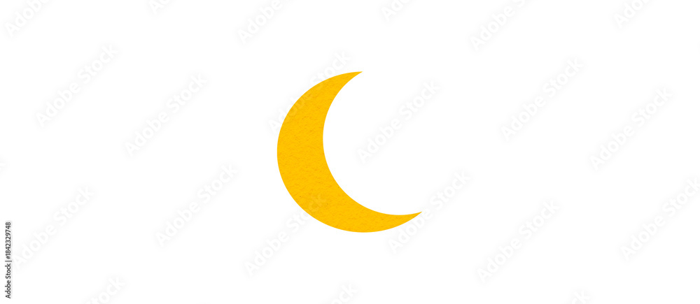 Fototapeta premium Yellow crescent paper cutout, moon icon, waxing moon symbol, crescent moon icon symbol set on transparent background.