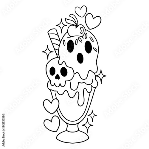 kawaii Halloween dessert float with cherry topping