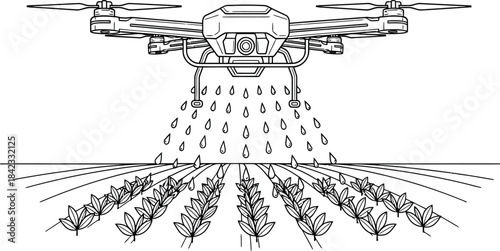 Drone Sprays Crops in Field