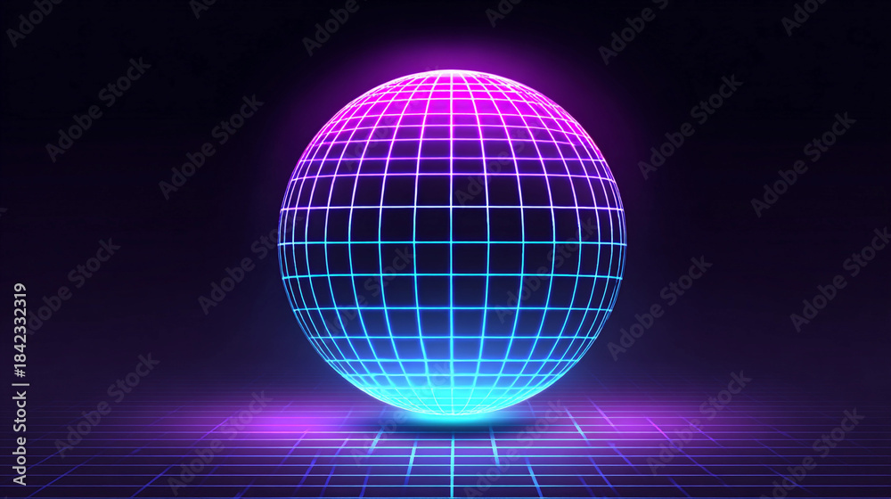 Fototapeta premium Digital globe with colorful grid design and neon glow effect