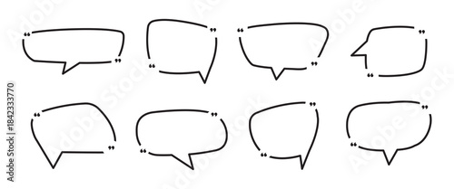 Quote box frame big set. Quotation mark icon. Texting boxes and speech bubble collection. Blank template for text, info, design, blog. Creative vector banner symbol.