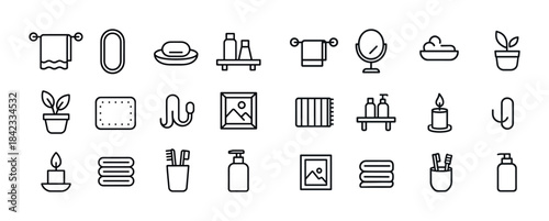 Minimalist bathroom essentials icons set