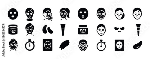 Skincare and facial treatment icons set