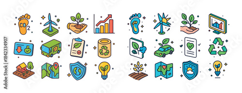 Sustainable eco-friendly icon set for renewable energy and recyc