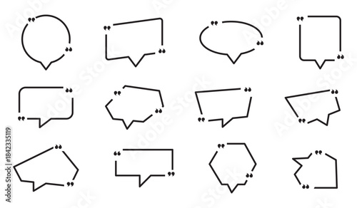 Quote box frame, big set. Quote box icon. Texting quote box