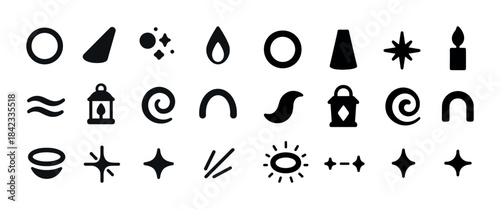 Set of 25 minimalist icons in black on white background