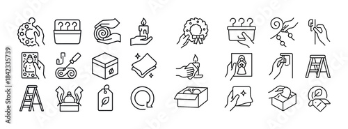 Gift preparation and decoration icons set in black and white