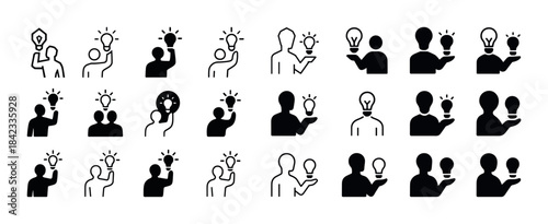 Icon set of people with lightbulbs illustrating creativity and i