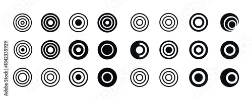 Collection of black and white circular geometric patterns