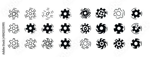 Set of 24 gear icons with various designs and styles