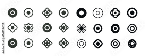 Abstract geometric icon set with circular patterns and variation