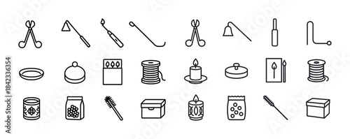 Minimalist candle and incense outline icons collection