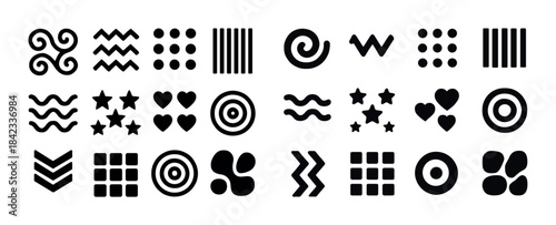 Collection of various geometric pattern and shape icons in black