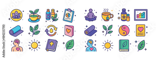 Colorful icons representing wellness and holistic practices