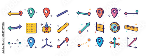 Colorful geometric icons representing navigation and measurement