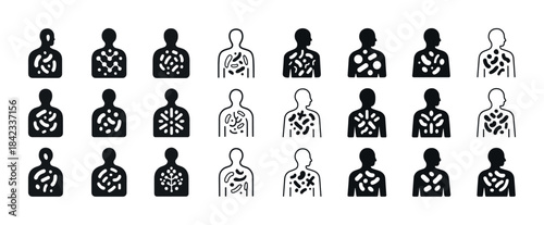 Abstract human silhouettes with geometric patterns in black and