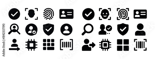 Diverse identification icons featuring biometrics, security, and