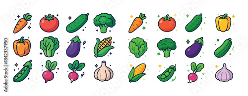 Colorful cartoon vegetables variety illustration with carrot, to