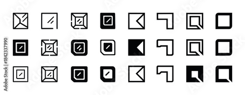 Set of geometric outline and solid shapes icons in black and whi