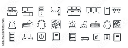 Minimalist line icons set of office and electronic devices