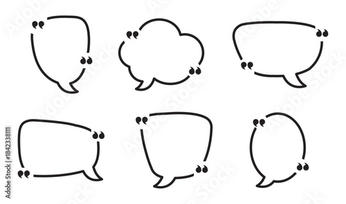 Quote box frame big set. Texting quote boxes blank template. Quotation bubble for blog, testimonials, and comments. Creative vector banner illustration design element.