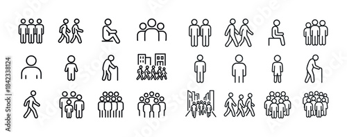Minimalist stick figure icons representing people in various act