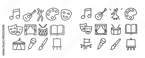 Art and music icons: instruments, theater masks, and creative sy