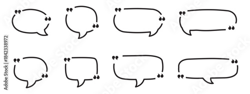 Quote Box Set Black Line Speech Bubbles with Quotation Marks Transparent