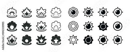 Set of iconic comic style explosion and impact designs