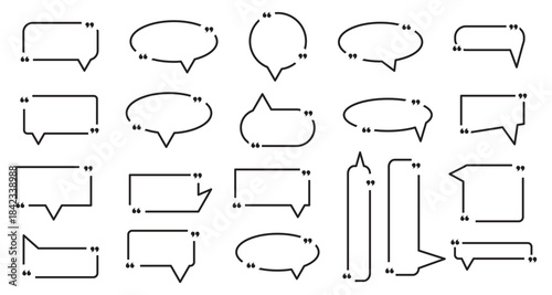 Quote Box Set Black Line Speech Bubbles with Quotation Marks Transparent