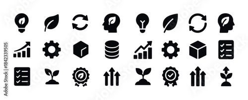 Eco icons: sustainability, growth, energy, recycling, nature sym