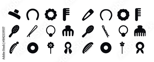 Collection of black hair accessory silhouettes with combs and cl