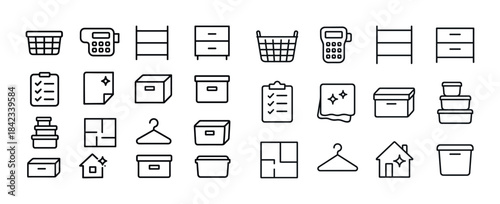 Minimalist line icons for home organization and storage solution