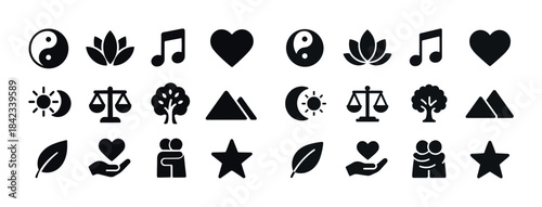 Collection of minimalist icon set featuring nature and harmony s