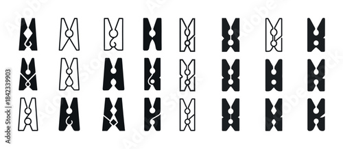 Variety of clothespin silhouettes in seamless pattern design