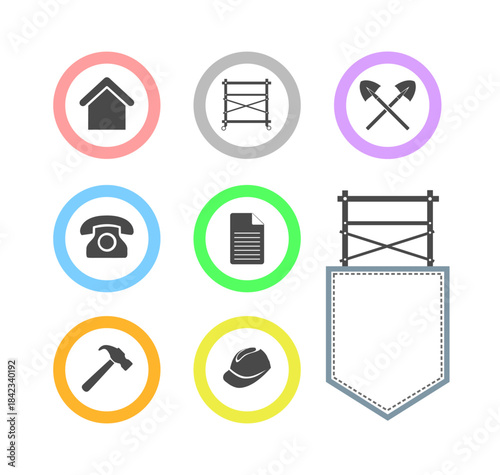Scaffolding and Construction Round Icons